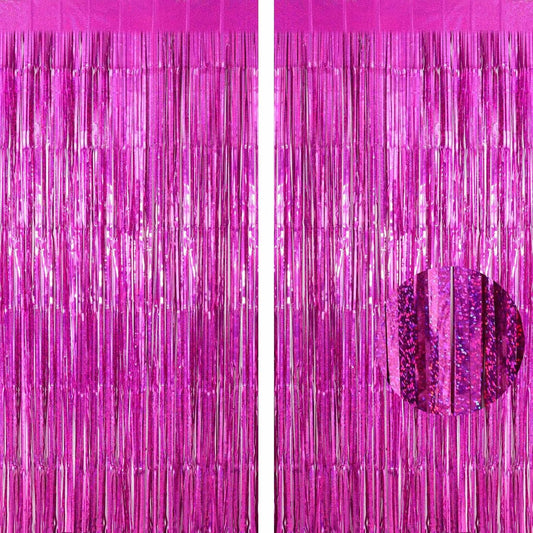Rose Red Fringe Curtain Backdrop, 2 Pack Tinsel Foil Fringe Curtains Party Decorations Streamers, Xmas Rose Red Metallic Glitter Backdrop for Birthday Wedding Bridal Shower Photo Booth