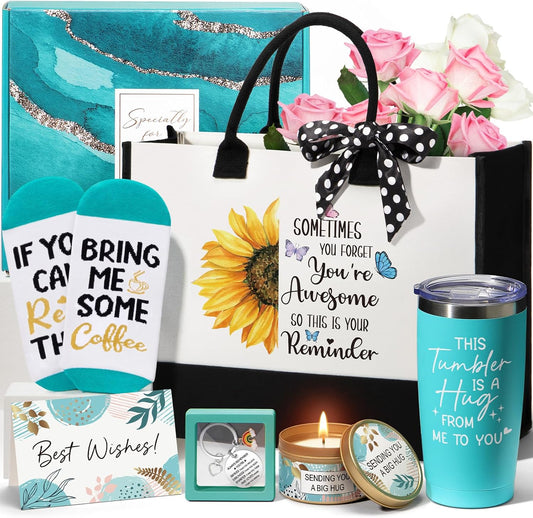 Birthday Gifts for Women Friendship, Self Care Gifts for Women Inspirational Get Well Gift Basket Care Package Thinking of You Christmas Gift for Mom Her Friend Sister Wife Coworker w/ Canvas Tote Bag