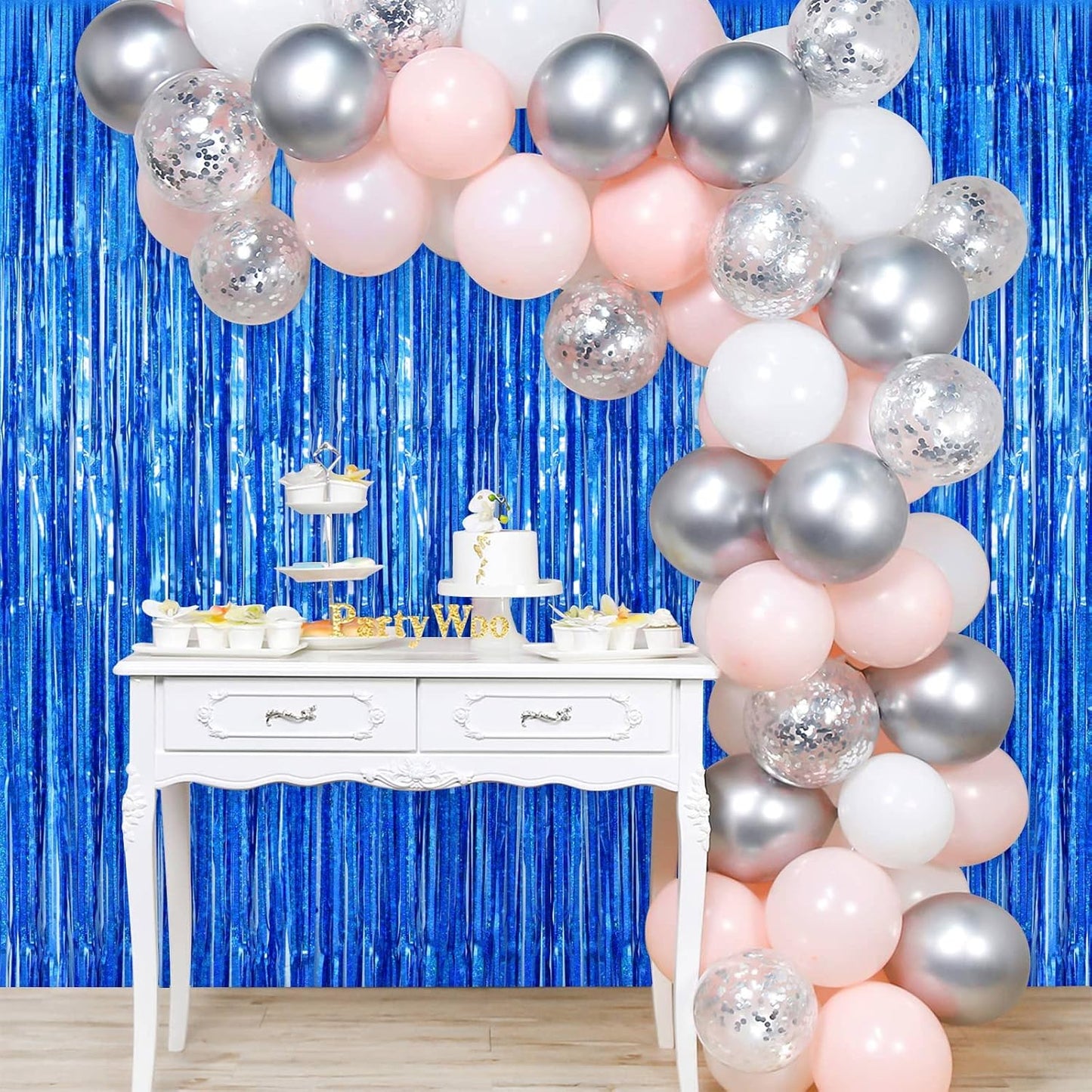 Blue Tinsel Foil Fringe Curtain Backdrop, 3.3 x 8.2 ft Metallic Glitter Curtain Streamers, 2 Pack Royal Blue Photoboth for Birthday Ocean Sea Party Decorations