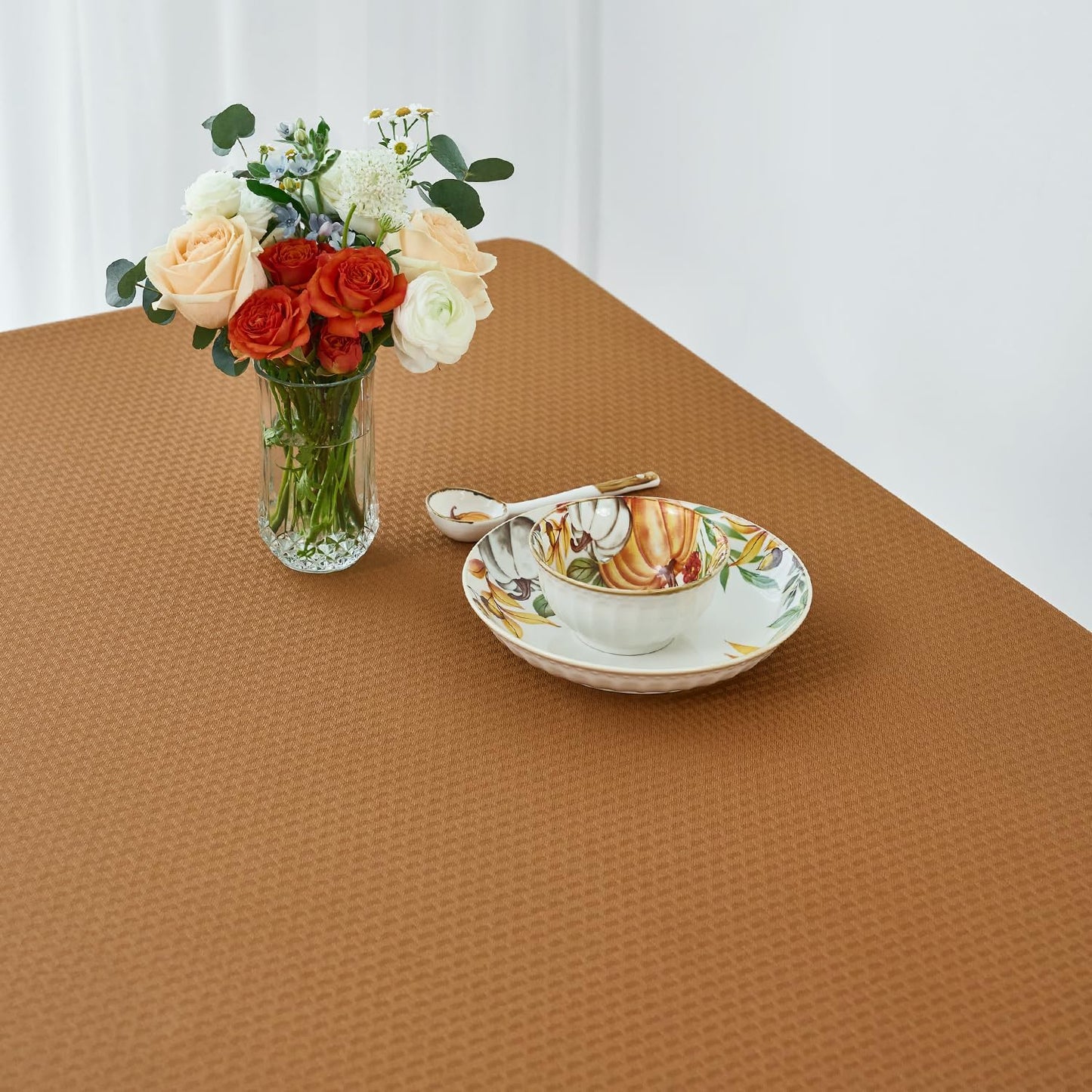 maxmill Weaved Texture Design Harvest Tablecloth Water Resistant Wrinkle Free Spill-Proof Soft Table Cloth for Fall Harvest Thanksgiving Parties Dinner Decoration, Rectangle 52 x 84 Inch Amber