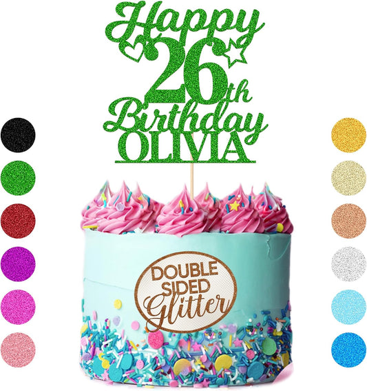 Personalized Happy Birthday Cake Toppers Birthday Cake Topper Gifts for Women Men Custom Glitter Cake Toppers with Any Name & Age for 18th 21st 30th 40th 50th 60th Cake Decorations (Green)