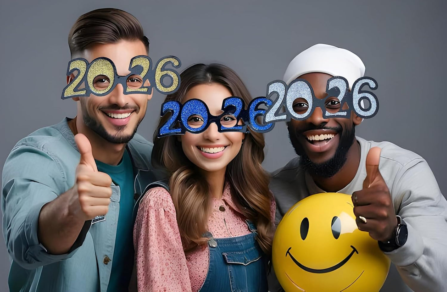 2026 Novelty Shaped New Year's Eve Props Party Favor Cute Glitter Plastic Frame Glasses- 12 Packs