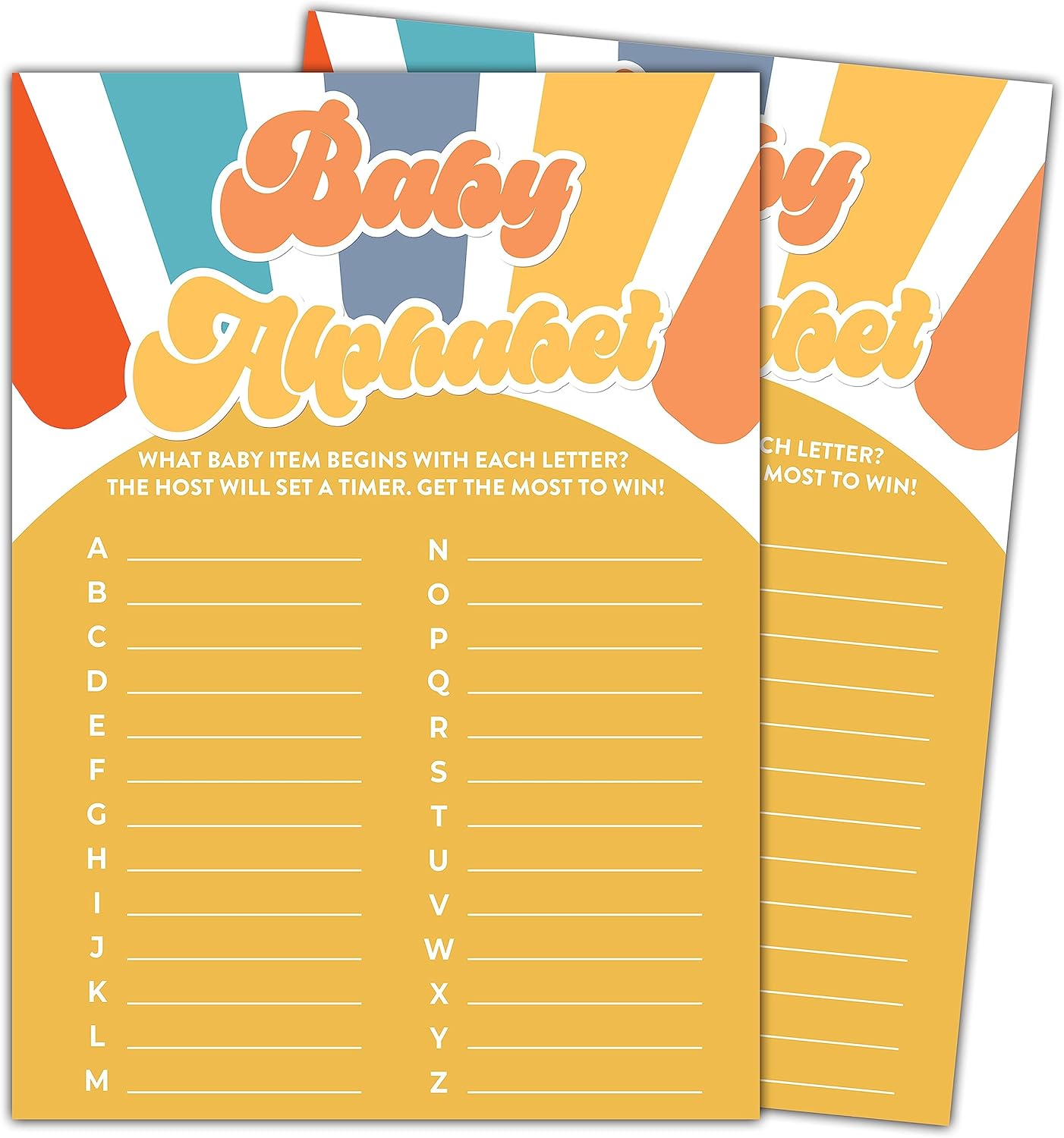 Boho Sunshine Baby Shower Games for Boy, 30 Baby Alphabet Game Cards, Gender Reveal Party Supplies Favors (5"x7") -A09