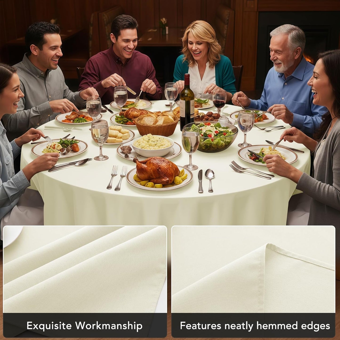 10-Pack Ivory Round Tablecloths, 108 Inches, Stain-Resistant Polyester for 4-5 Ft Round Tables - Washable Table Covers for Weddings, Banquets, Birthday Parties, Events