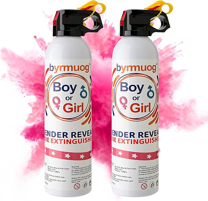 Gender Reveal Fire Extinguisher 2 Pack Color Powder Blasters Spray with Biodegradable Smoke for Baby Girl Reveal Party Ideas & Decorations (Pink)