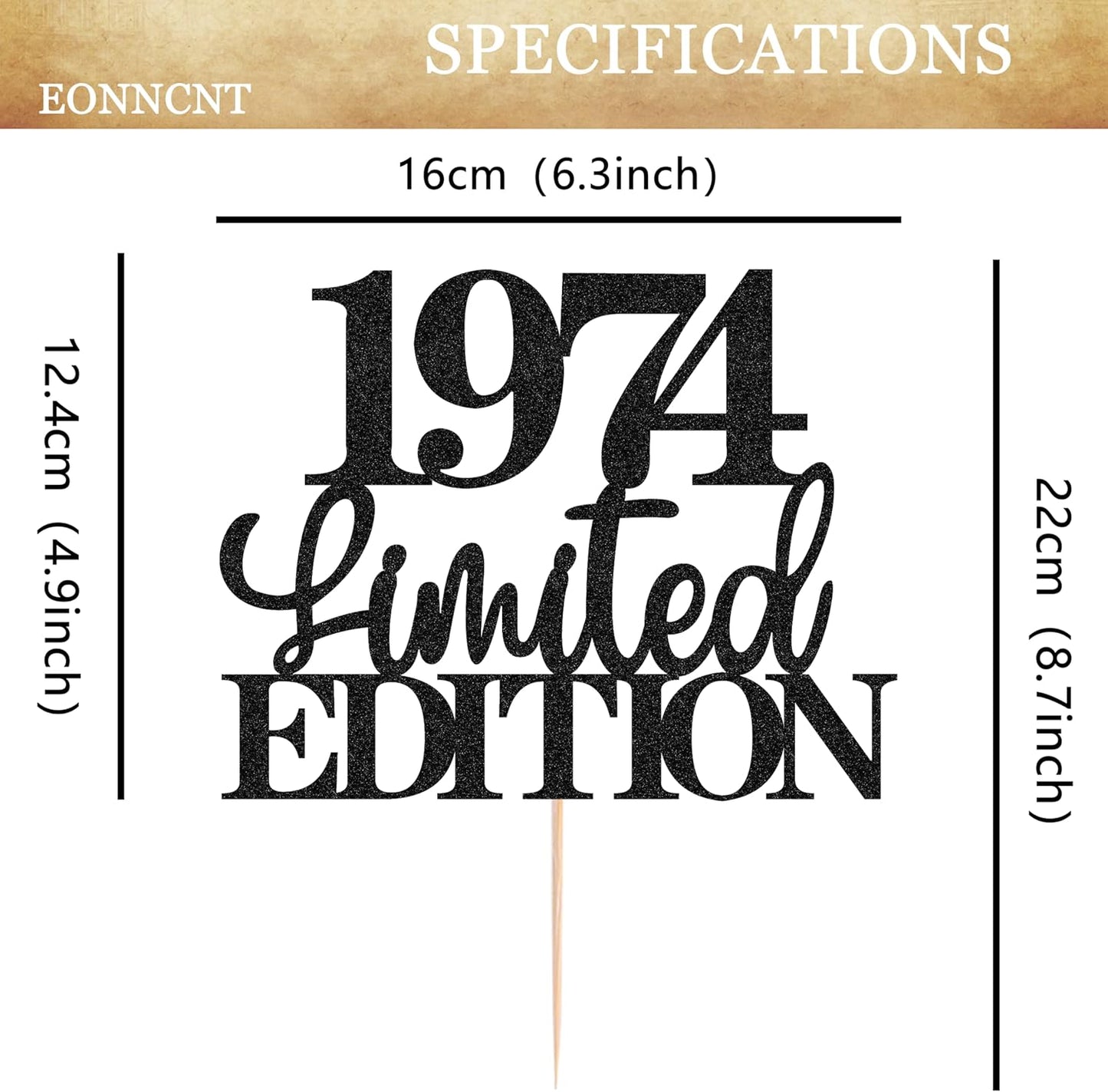 Limited EDITION 1974 Cake Topper - Black Glitter Happy 51st Birthday Party Cake Decoration Supplies, Cheer to 51 Years Cake Bunting Decor for 51st Birthday Party Photo Booth Props