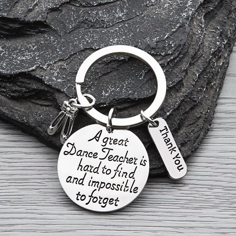Dance Teacher Keychain Gift – A Great Dance Teacher Is Hard to Find Quote with Ballet Shoe and Thank You Charms, Appreciation Present for Instructor or Coach