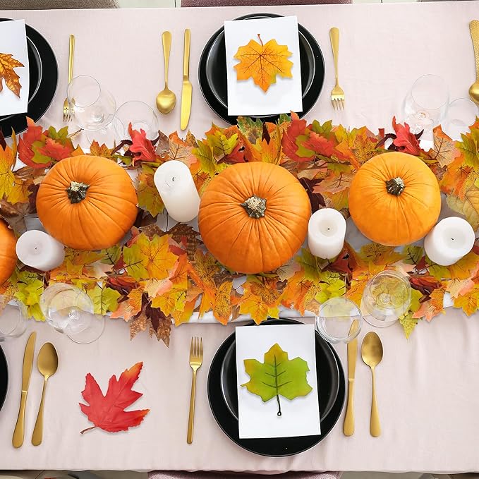 Sggvecsy 3 Pack Fall Maple Leaf Garland 5.7Ft/Piece Artificial Autumn Maple Leaves Hanging Foliage for Indoor Outdoor Home Wedding Thanksgiving Party Fireplace Decor