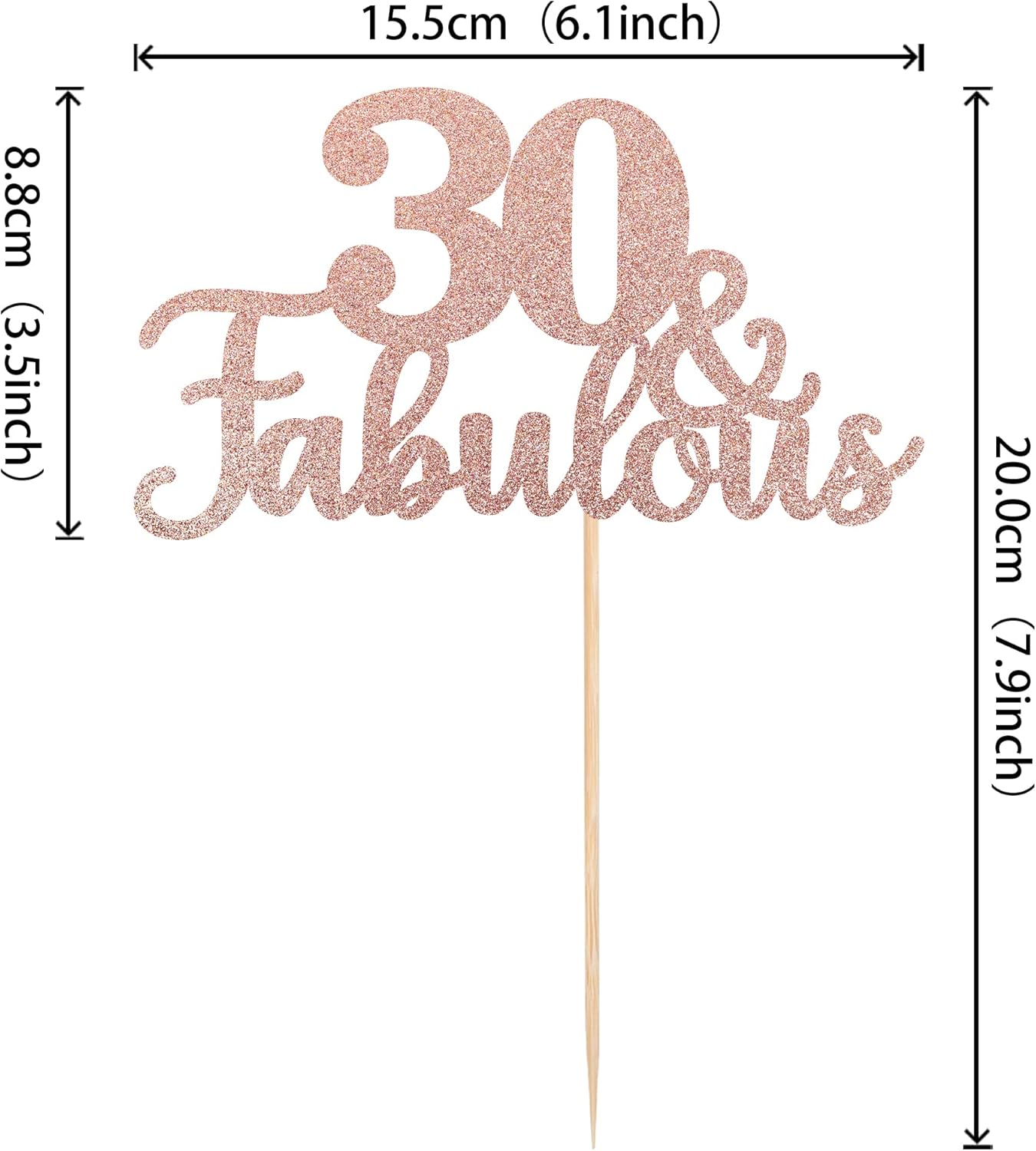 1 PCS 30 & Fabulous Cake Topper Glitter Thirty and Fabulous Cake Toppers Happy 30th Birthday Cake Pick for 30th Wedding Anniversary Birthday Party Cake Decorations Supplies Rose Gold