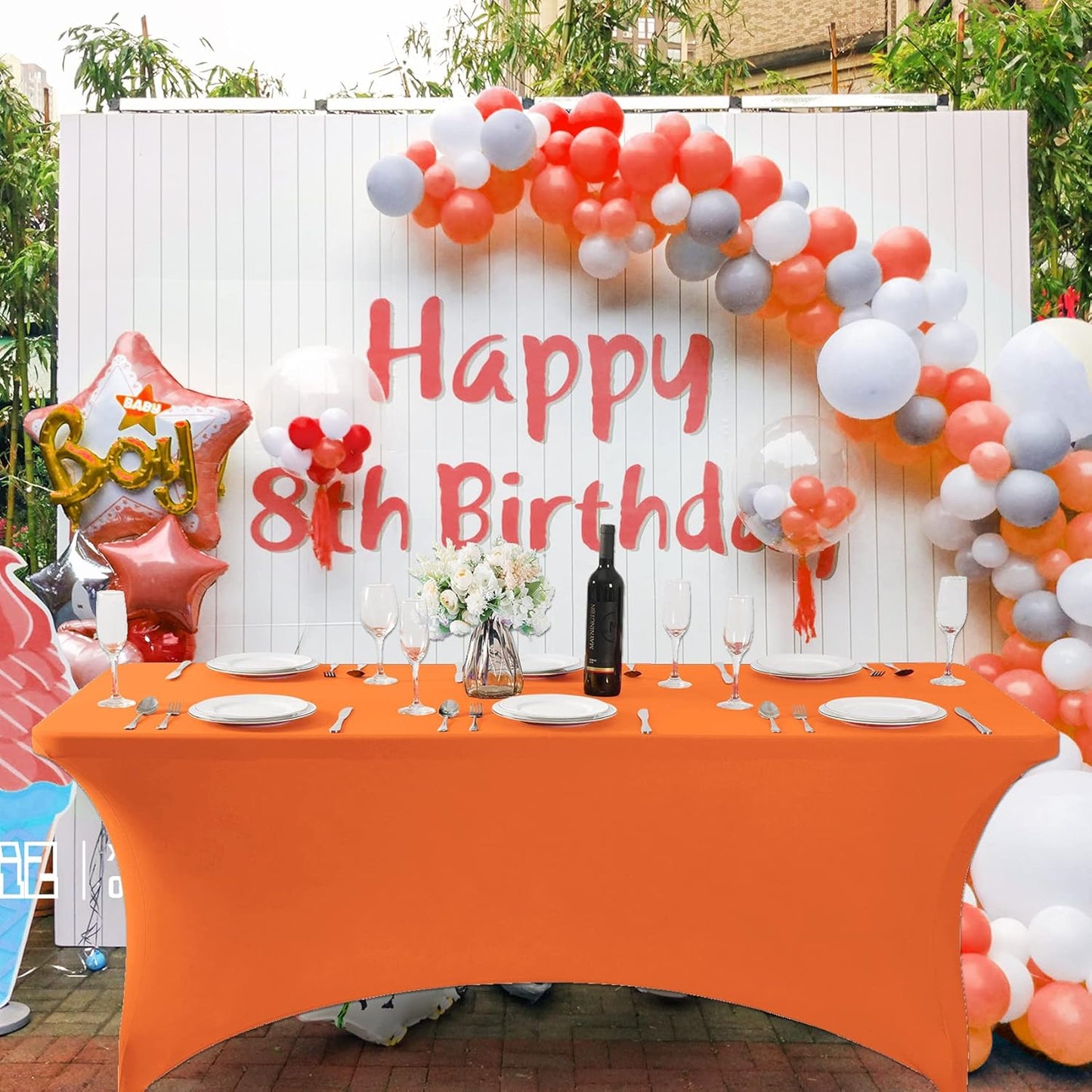 SuperO Waterproof Spandex Table Cover for 4FT Table Universal Fitted Stretch Tablecloth for Party, Banquet, Wedding and Events-Orange