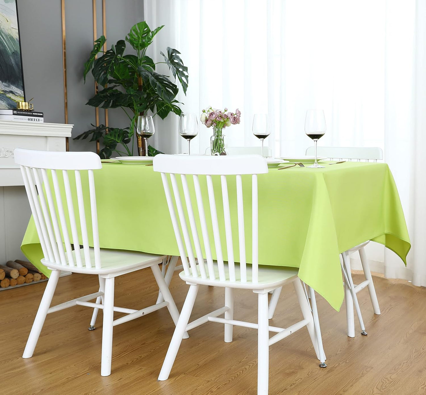FOLINS&HOME Apple Green Rectangle Tablecloth 60 x 84 Wrinkle Free Waterproof Polyester Table Cloths, Spillproof Heavy Duty and Washable Table Cover for Party, Indoor and Outdoor-Oblong/Rectangular