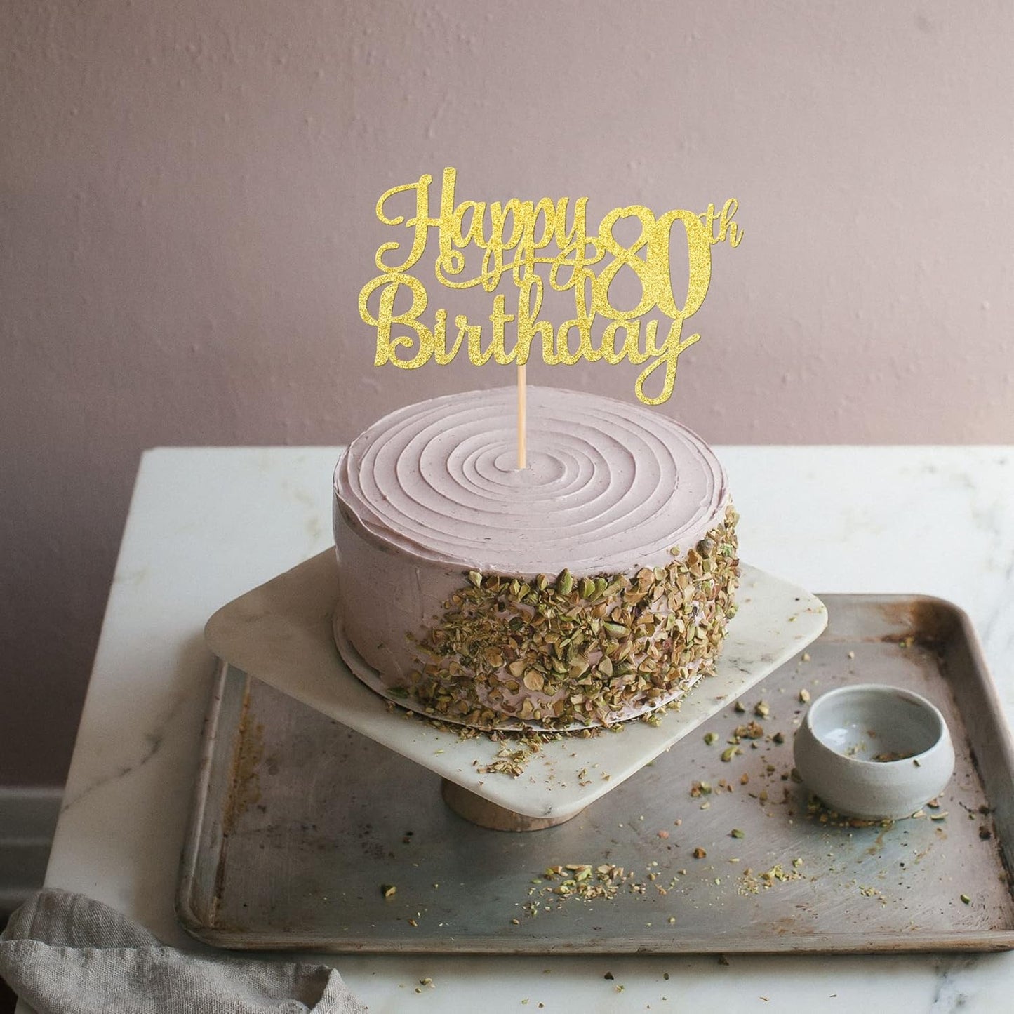 1 PCS Happy 80th Birthday Cake Topper Gold Glitter Cheers to 80 Years Birthday Cake Pick 80 Fabulous Cake Decoration for Happy 80th Birthday Theme Party Decorations Supplies