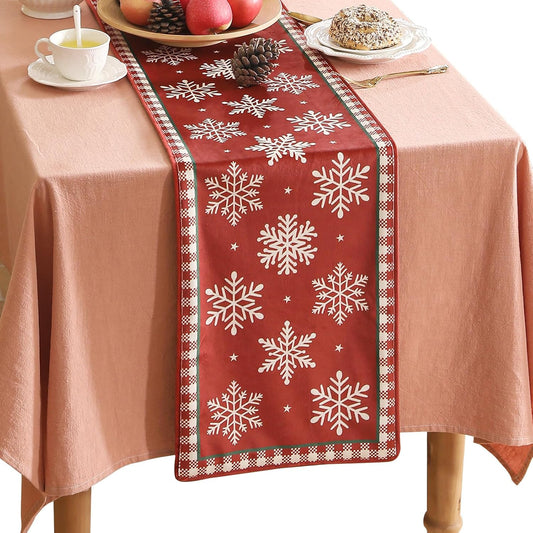 ISAENNE Designer Luxury Red Velvet Christmas Table Runner 87 Inches Long,Vintage Snowflake Pattern Wrinkle Resistant Table Runners for Dining Tables,Thanksgiving,Kitchen Tables,12"*87"-Carol C