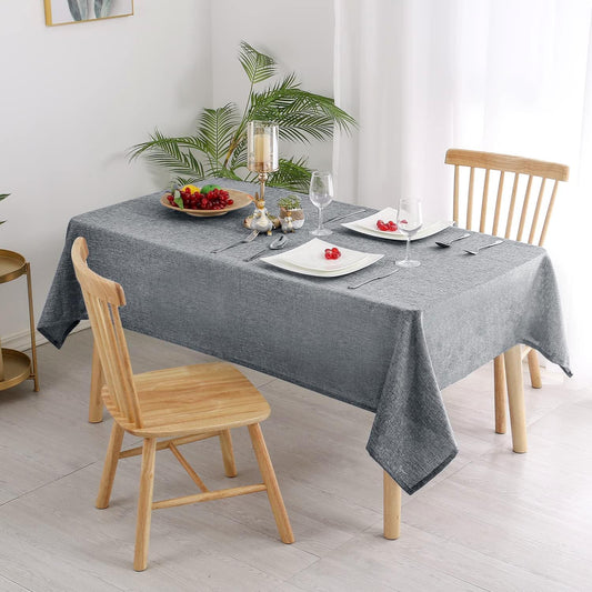 Hiasan 2 Pack Faux Linen Rectangle Tablecloth - Wrinkle and Stain Resistant Washable Table Cloth for Kitchen Dining Room Holiday Table Cover for Party Dinner, Grey, 54 x 80 Inch