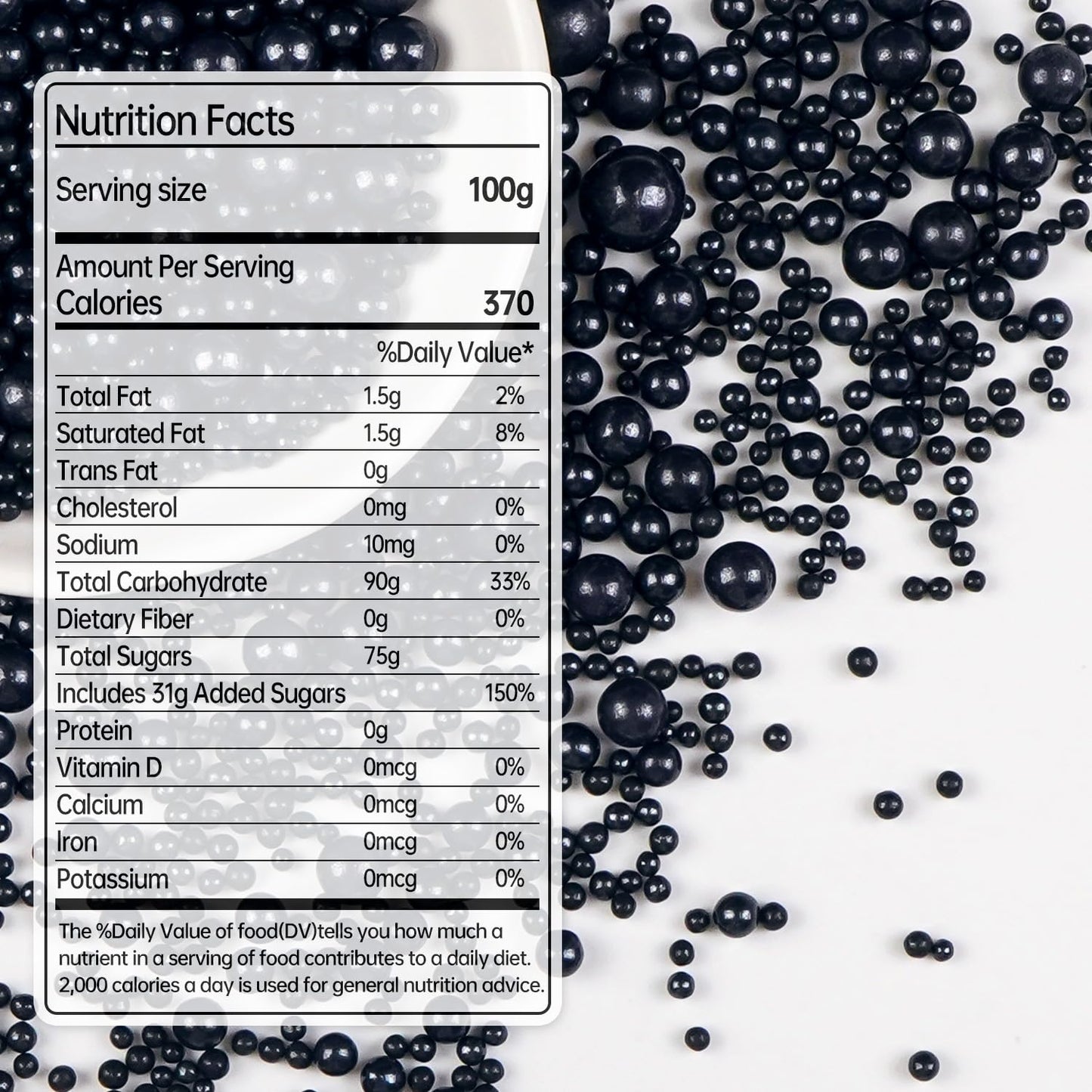 Black Pearl Sugar Sprinkles, Edible Black Sprinkles for Cake Decorating, 150g/5.29oz, Baking Cake Decorations, Foodgrade Toppers, Cupcakes, Cookies, Birthday, Wedding Party Chirstmas Supplies