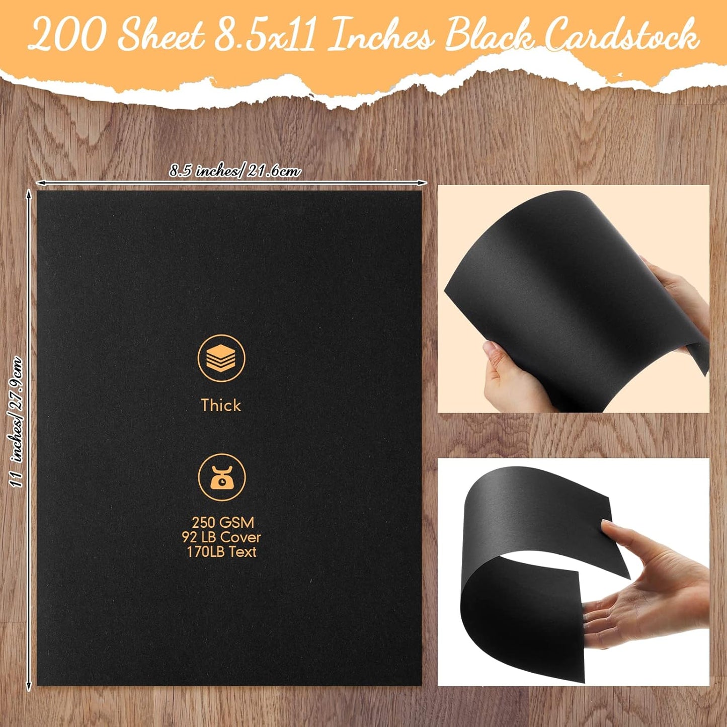 Fainne 200 Sheets 8.5 x 11 Inches Card stock Thick Paper Heavyweight Card Stock Printer Paper 250 GSM 92 lb Cover 170 lb Text for Invitations Menus Crafts DIY Projects(Black)