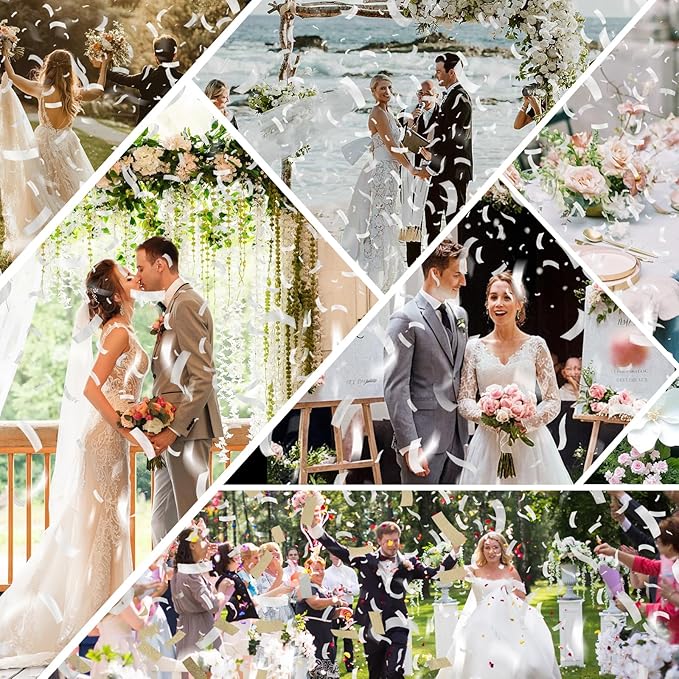 White Confetti Poppers 6 Pack,Biodegradable Confetti Connon,12inch Rice Paper Water Soluble Confetti Tube For Lawns Outdoor Wedding,Birthday,Celebrations