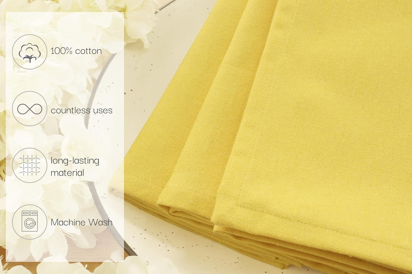 PurpleEssences Set of 6 Cloth Dinner Napkins 100% Cotton 18x18 Inch - Soft Durable Washable - Ideal for Farmhouse Party Fall Thanksgiving - Perfect Everyday Use Table Linen - Yellow