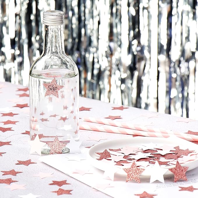Pink White Rose-Gold Confetti,300pcs Glitter Paper twinkle little star Table Confetti,Birthday Bachelorette Engagement Mothers Day Wedding Baby Shower Party Decorations Circle Dots Lasting Surpris