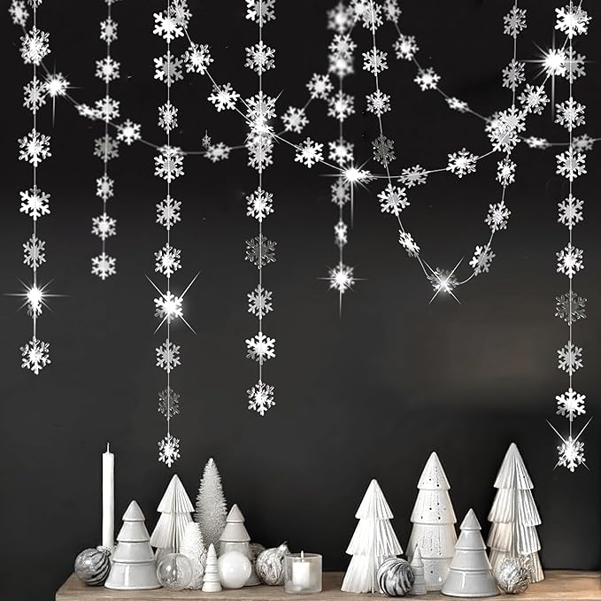 Cheerland Clearance Winter Wonderland Silver Snowflakes Decorations Hanging Christmas Garland for Onederland New Year Office Dorm Hanukkah Holiday Bridal Shower Winter Ceiling Decor Xmas Backdrop