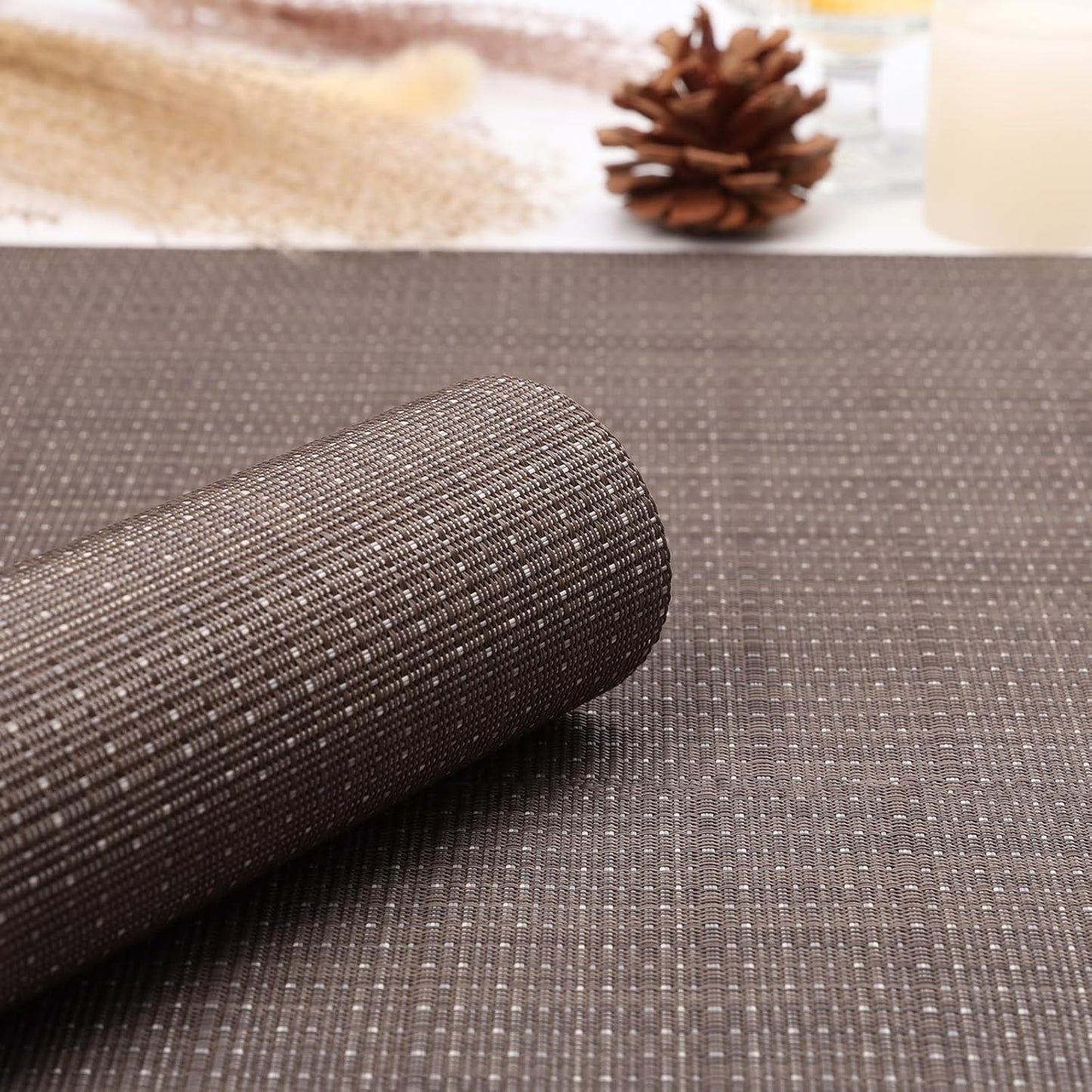 Myir JUN Table Runner, Vinyl Table Runner Indoor 55 Inch Long Arbitrarily Cropped Runner for Table Heatproof for Home Party (Coffee, 12 x 55 inch)