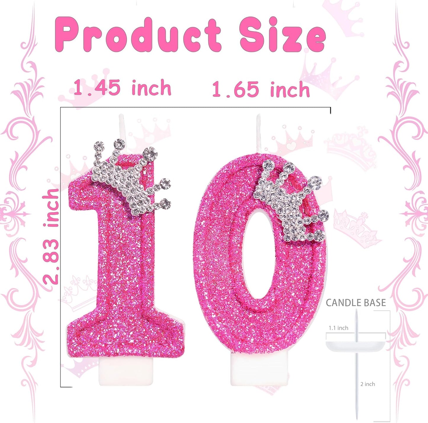 Birthday Candle for Cake, Crown Rose Number Candles, 2.76 inch Number Happy Birthday Candle, Cake Topper Decoration for Birthday Party (Number 10)