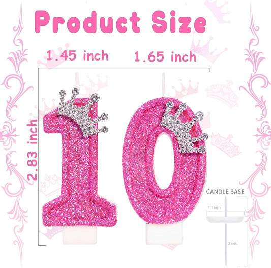 Birthday Candle for Cake, Crown Rose Number Candles, 2.76 inch Number Happy Birthday Candle, Cake Topper Decoration for Birthday Party (Number 10)