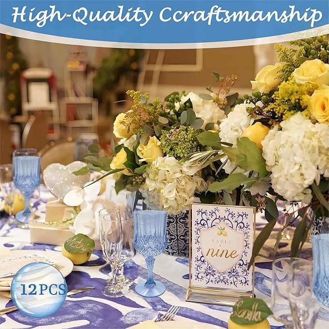 Plastic Wine Glasses, Plastic Goblets Vintage Style Cordial Unbreakable Drinking Glasses,Reusable Drinkware for Wedding Reception, Grand Event Party Supplies, Easte (12, Blue)