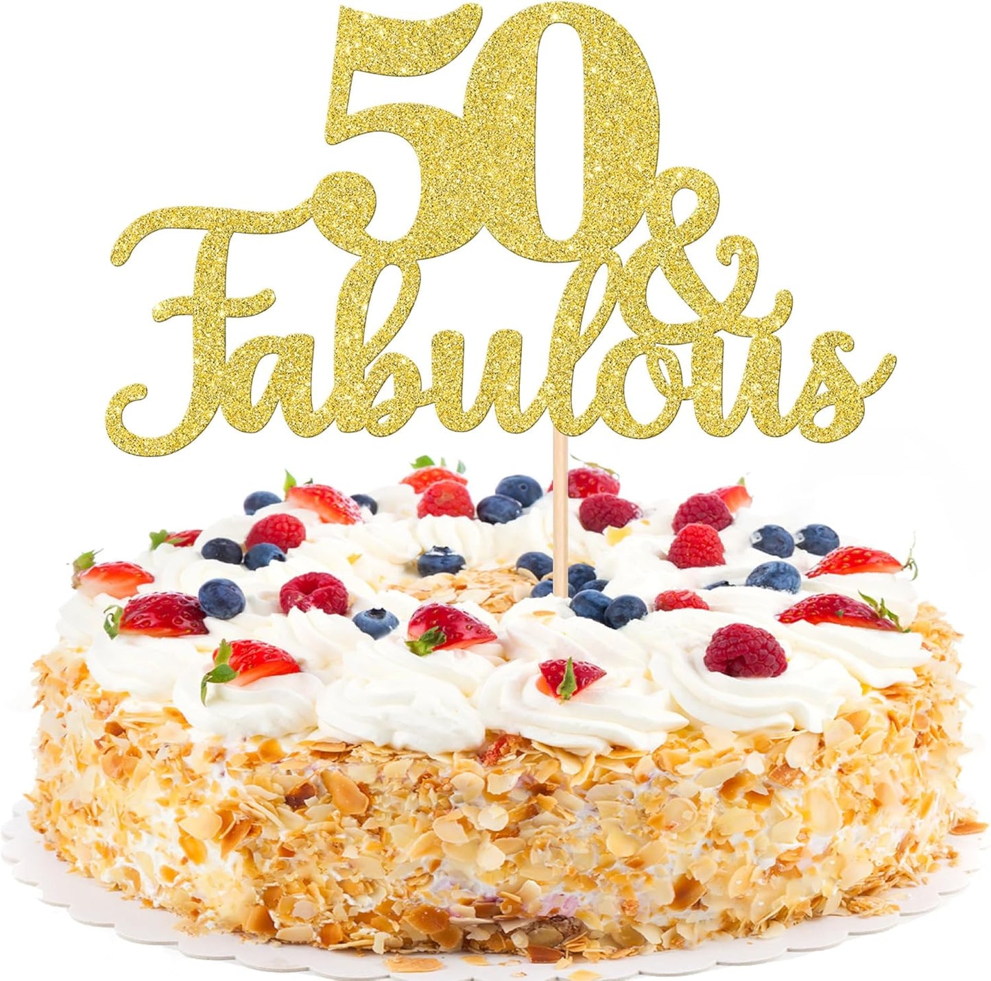 1 PCS Fabulous Cake Topper Gold Glitter 50th Anniversary Cake Pick Decoration for Wedding Anniversary Party Decorations Happy 50th Birthday Cake Decorations Supplies