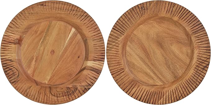 Fitz and Floyd Caleb Acacia Wood Chargers Plates, Set of 2