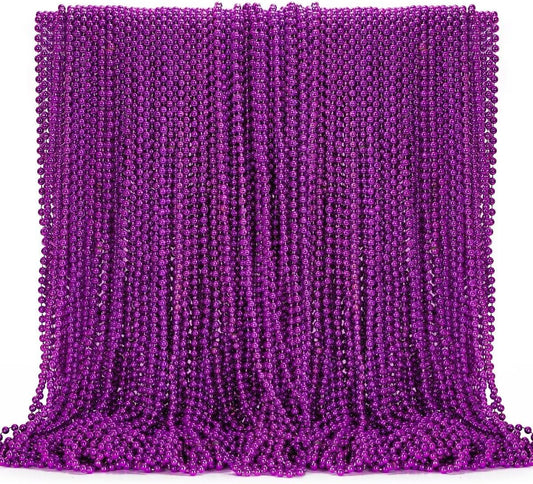 144PCS Mardi Gras Beads, Purple Bead Necklace Party Favors, 33" Beaded Necklace Costume Bulk, Festival Parade Throw Accessories for Halloween Mardi Gras Wedding Birthday Celebrations Decorations