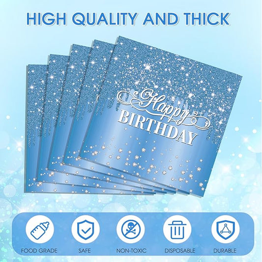 40PCS Happy Birthday Napkins Blue Happy Birthday Decorations Blue Themed Disposable Paper Napkins for Dinner Picnic Cocktail Birthday Party Supplies Decorations for Man Woman