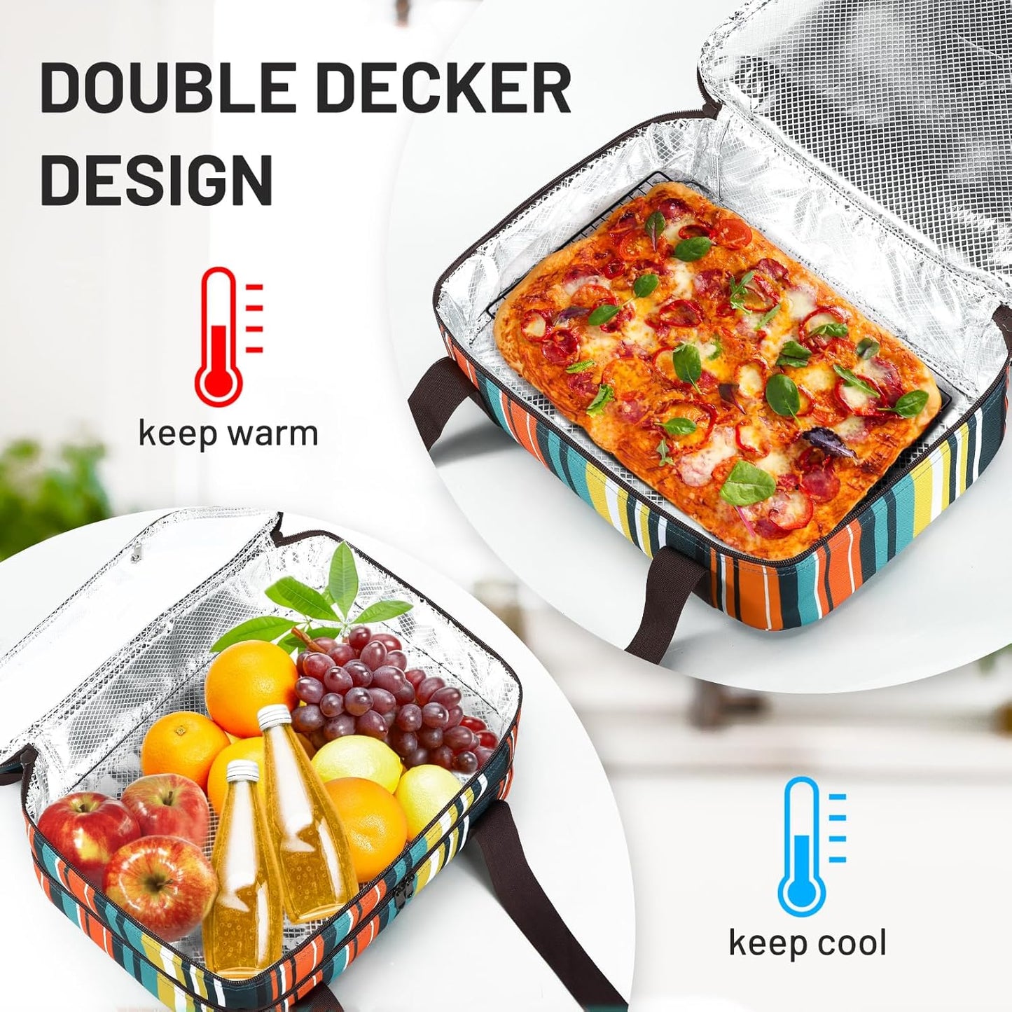 MIER Insulated Casserole Carrier Fits 9"x13" Baking Dishes/Foil Pans, Double Food Carriers Bag Thermal Holder for Hot or Cold Food Lasagna Lugger Potluck Parties Picnic Travel, peacock blue