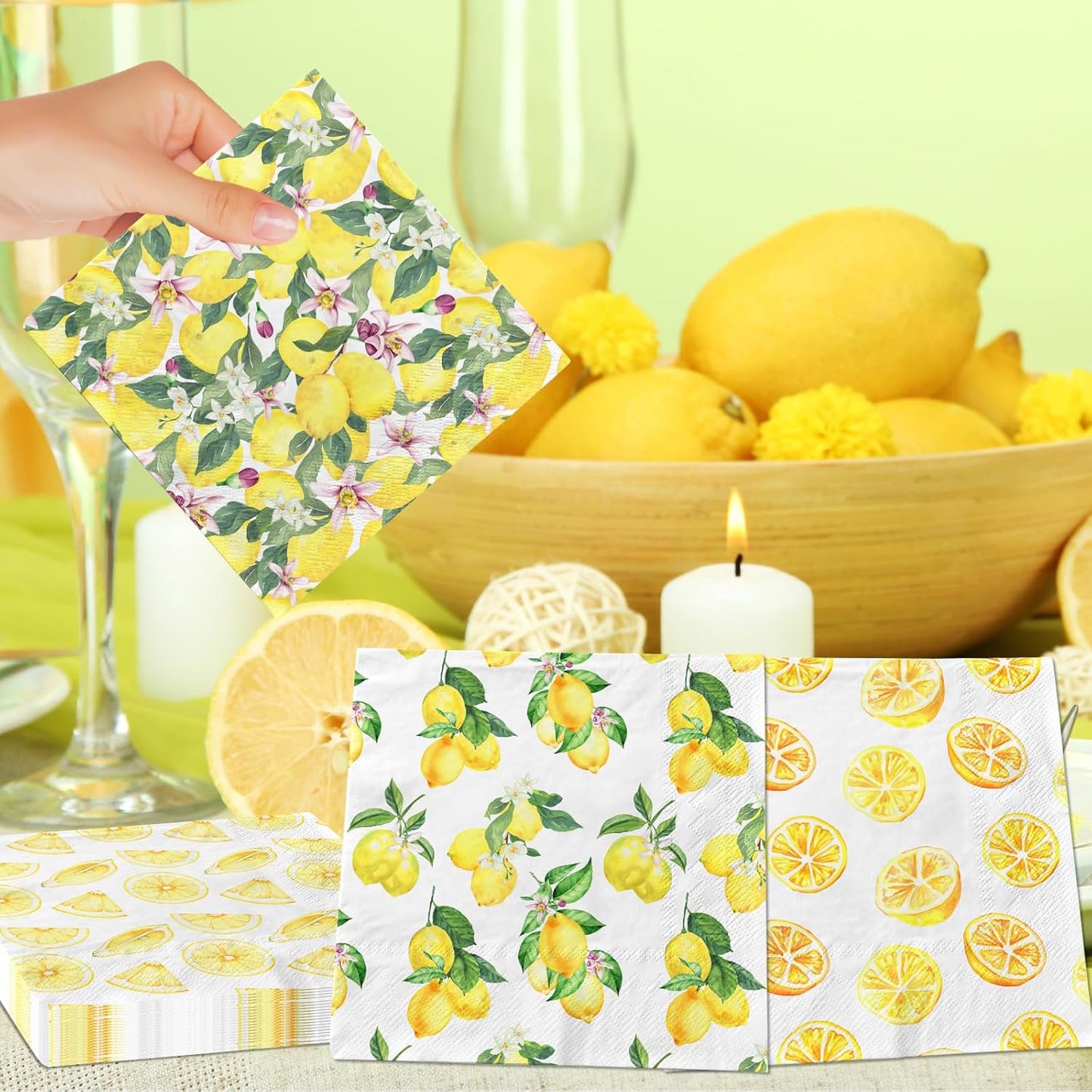 Lemon Napkins,40pcs Citrus Cocktail Napkins Summer Cocktail Napkins Paper Hand Towels For Lemon Themed Party Decor