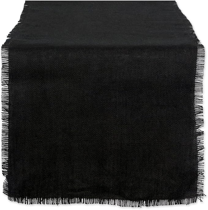 DII Jute Burlap Collection Kitchen Tabletop, Table Runner, 15x74, Solid Black