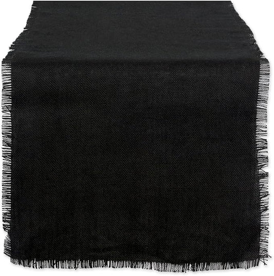 DII Jute Burlap Collection Kitchen Tabletop, Table Runner, 15x74, Solid Black