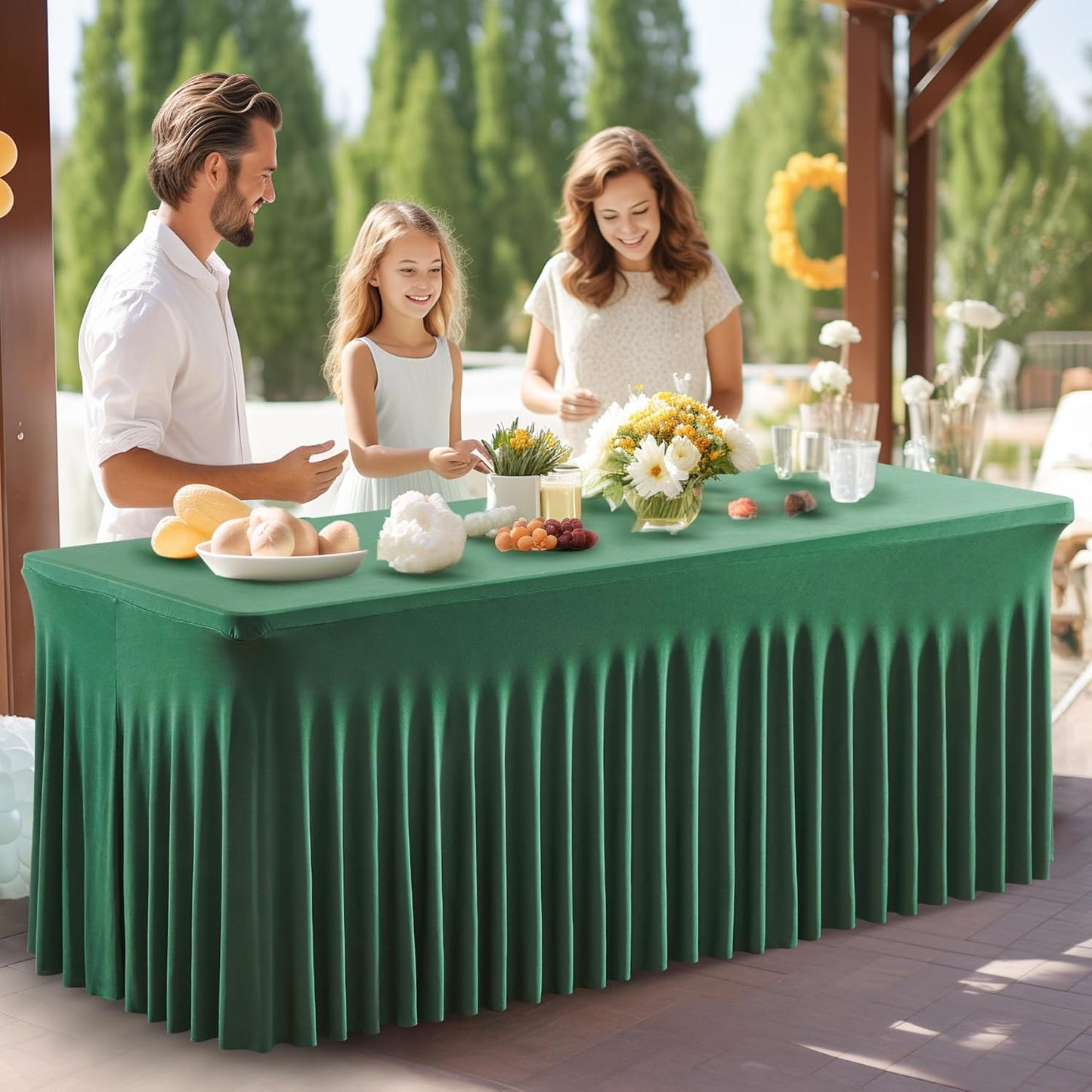 2 Packs Green Spandex Table Covers 8ft,Fitted Table Covers for 8 Foot Tables Stretch Spandex Table Skirts Rectangle Tables for Event, Wedding, Banquet & Parties (Green, 8 FT-2 Pack)