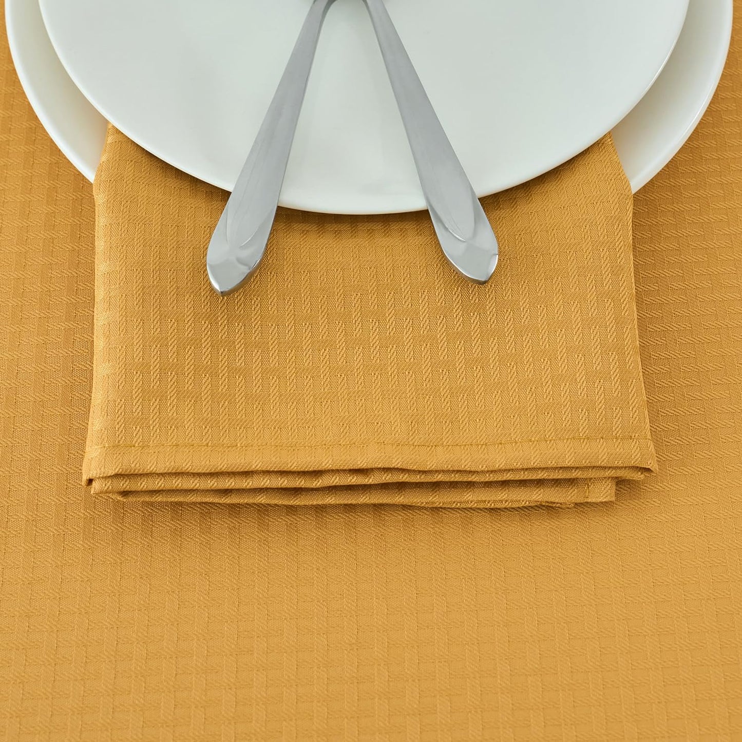 maxmill Cloth Napkins Weaved Texture Pattern Soft Comfortable and Luxury Serviette for Restaurant Family Dinners Weddings Parties and Banquets Set of 4 Pieces, 20 x 20 Inch Ochre Yellow