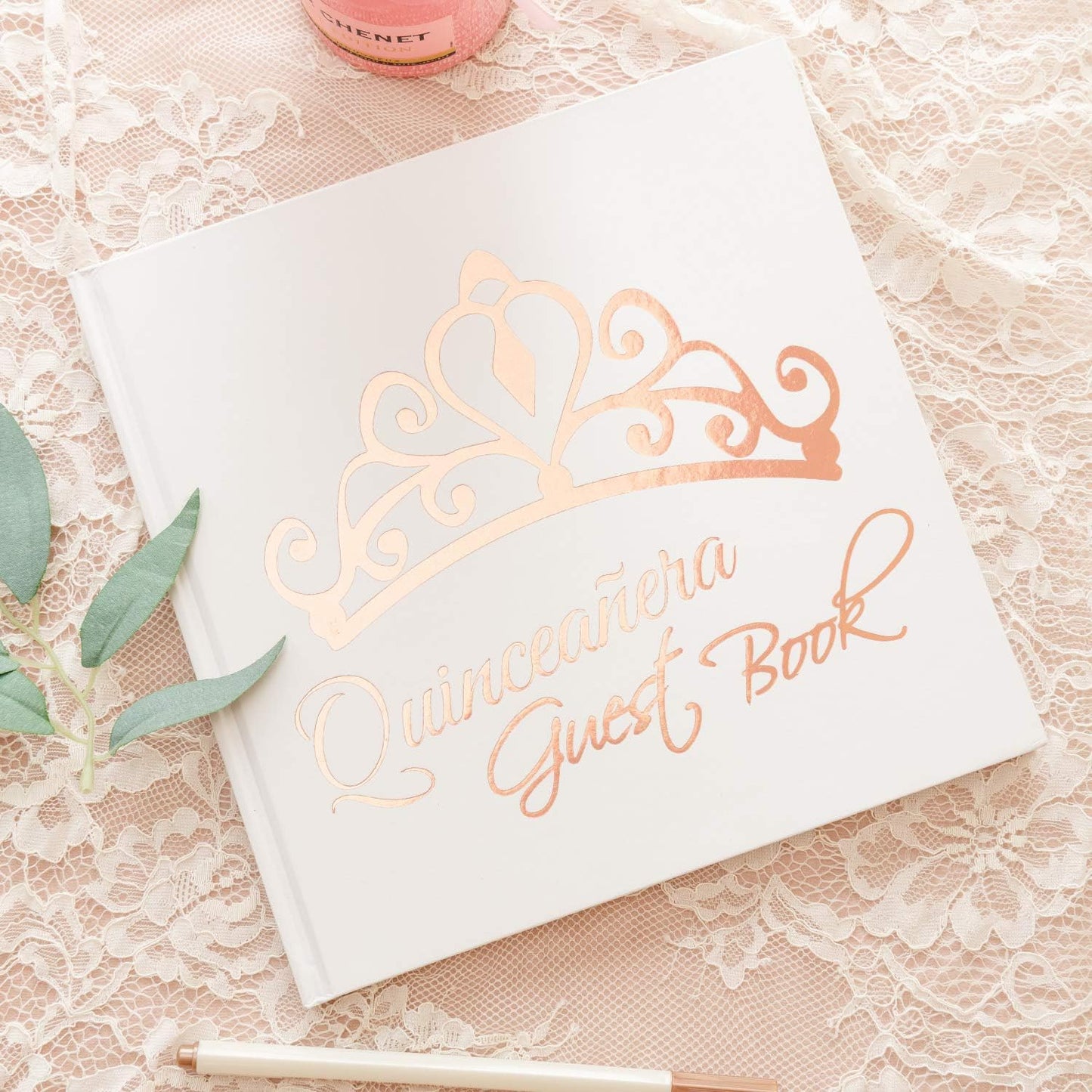 Calculs Libro De Firmas Para Quinceañera Guest Book 15th Quinceanera Party Favors Polaroid Picture Book Decorations 8.5” Square White Cover Rose Gold Gilding