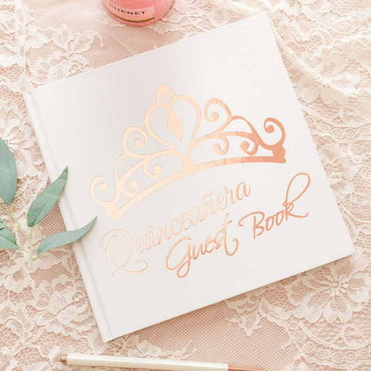 Calculs Libro De Firmas Para Quinceañera Guest Book 15th Quinceanera Party Favors Polaroid Picture Book Decorations 8.5” Square White Cover Rose Gold Gilding