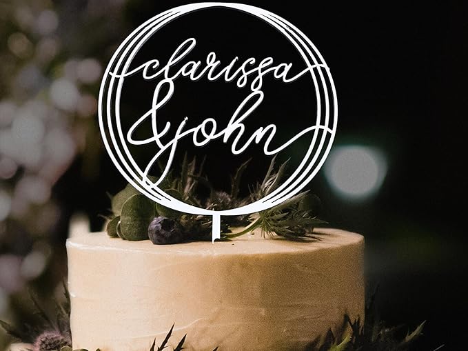 Personalized Happy Birthday Cake Topper Couples Name Cake Topper for Wedding or Engagement Gift Custom Birthday Cake Topper for Any Age Made with Wood & Acrylic