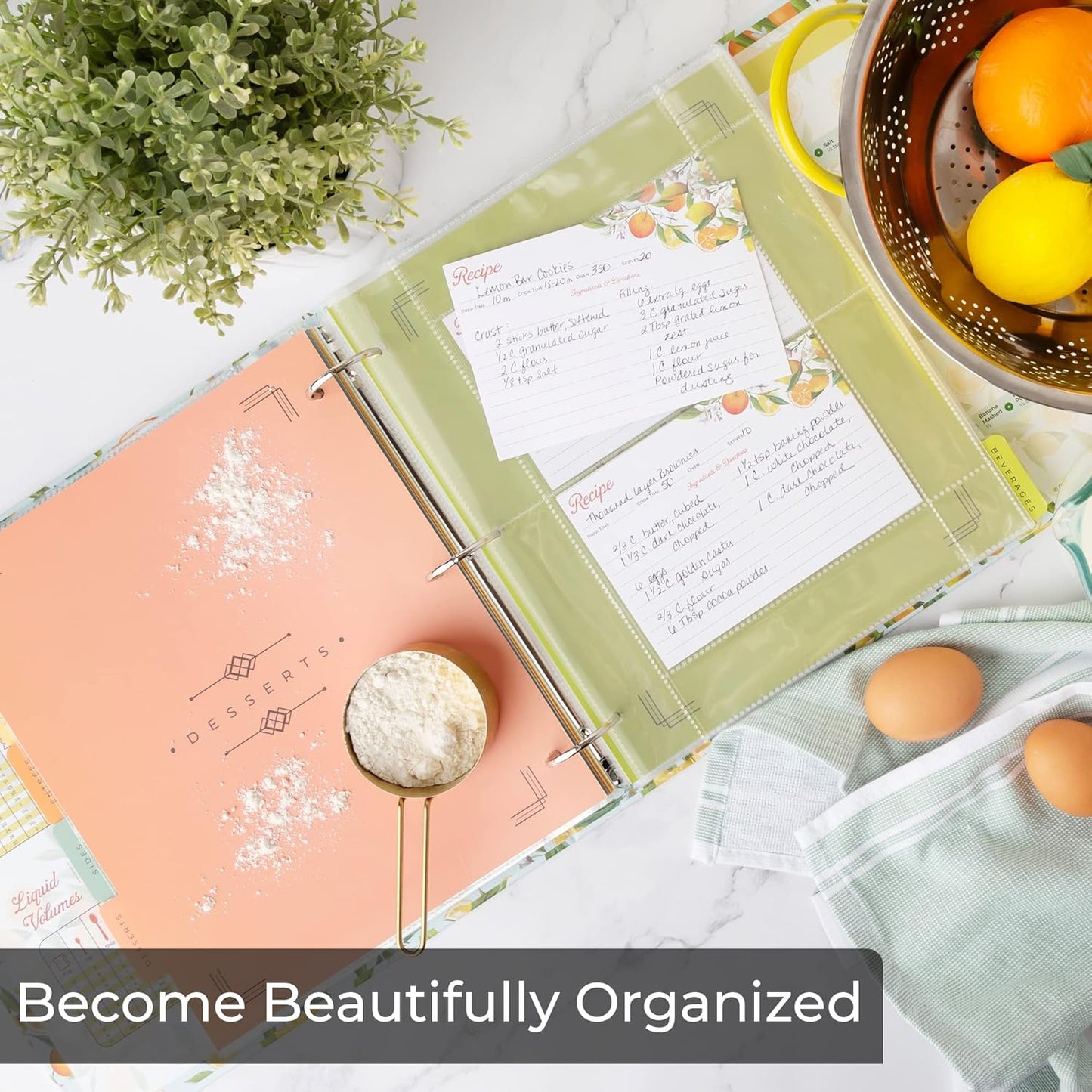 60 Pack | Recipe Cards 4x6 Double Sided | Orange & Lemon Design | Premium Durable | Easy to Write On | Blank Recipe Cards