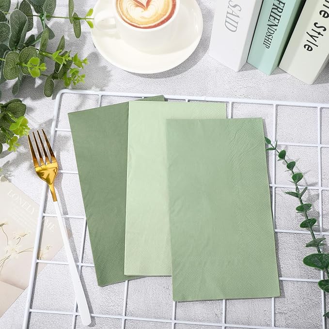 Whaline 150Pcs Sage Green Guest Paper Napkins 3 Colors Disposable Guest Hand Towel Napkins Multi-colored Bathroom Napkins for Home Party Table Decor