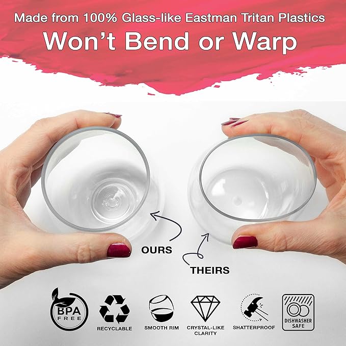 Set of 8 Unbreakable Stemless Wine Glasses – 16oz BPA-Free Tritan Plastic, Reusable & Shatterproof Drinkware for Indoor Outdoor Parties, Dishwasher Safe Crystal Clear Bar Glasses