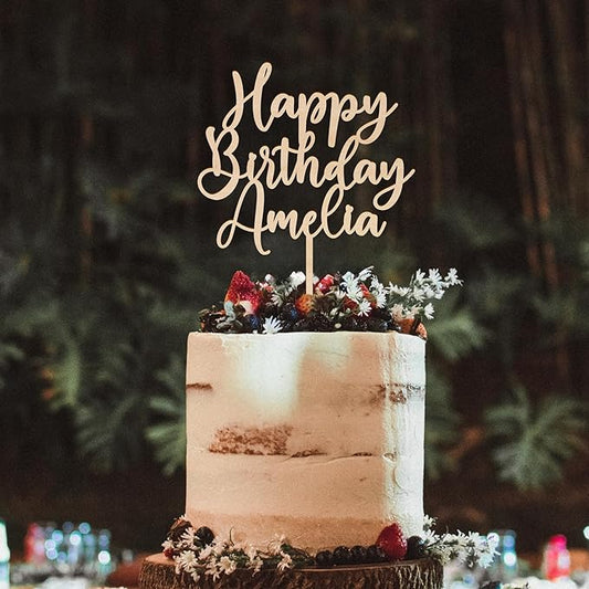Custom Birthday Cake Topper Personalized Name Cake Decoration Wooden Happy Birthday Cake Topper (Handmade)