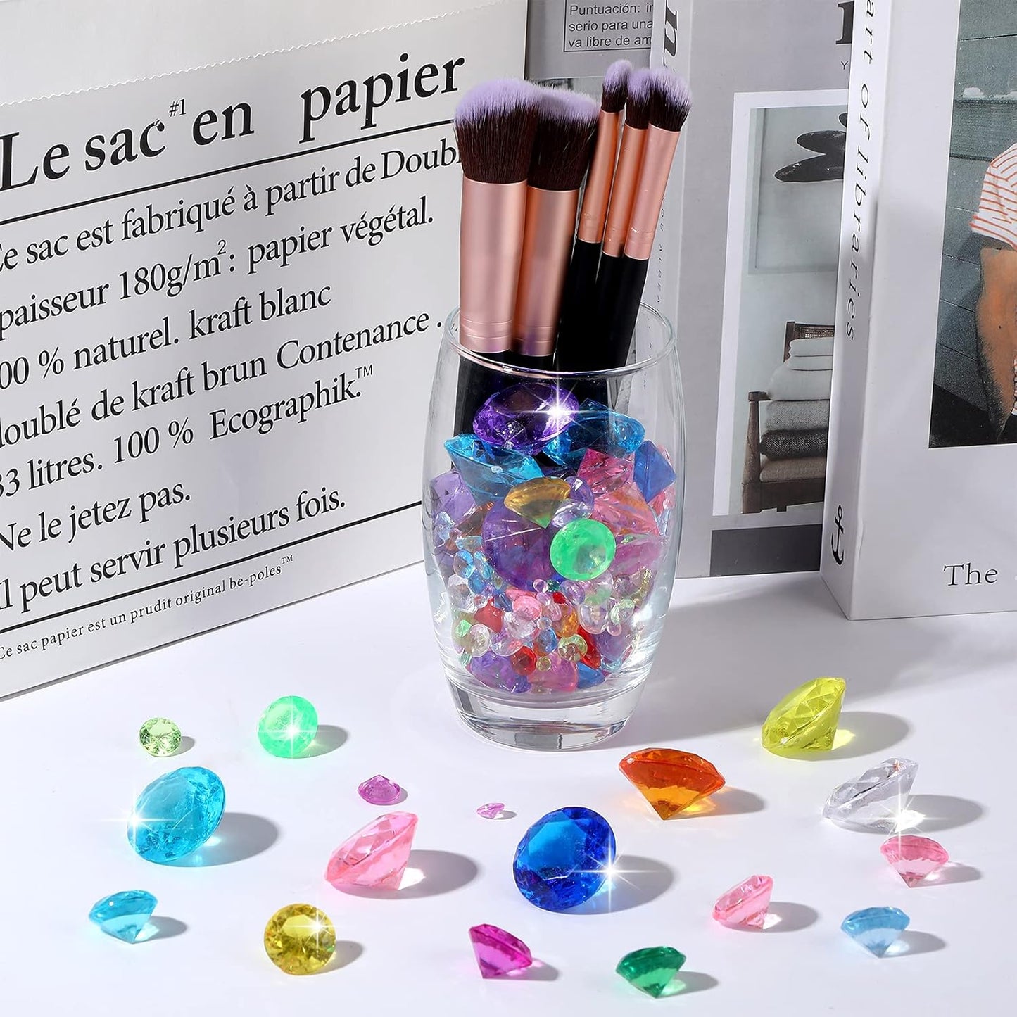 Hicarer 800 Pieces Diamond Decorations Acrylic Diamond Table Scatter Crystals for Table for Vase Fillers Party Table (Rainbow,30mm, 20mm, 12mm, 8mm, 4mm)