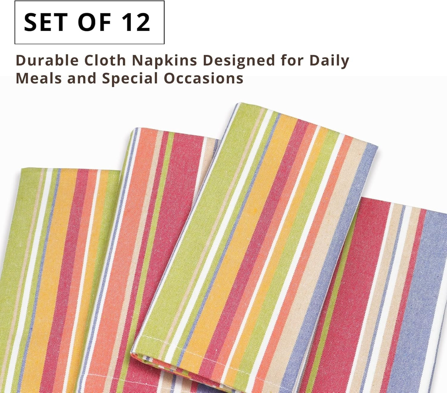 PurpleEssences Plain Striped Cloth Napkins - Set of 12-100% Cotton - 18 x 18 Inch - Fall Thanksgiving - Perfect Everyday Use Dinner Napkin - Multi Color