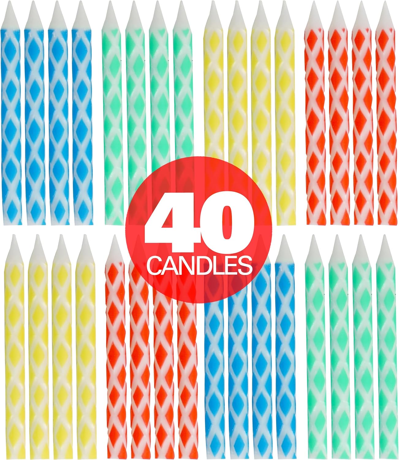 40 Multicolored Diamond Birthday Candles for Cake & Cupcakes - Multi-Color Party Candles Set