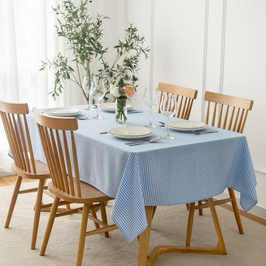 maxmill Checkered Rectangle Tablecloth for Dining Room Water Resistance Antiwrinkle Spillproof Heavy Weight Soft Gingham Plaid Kitchen Table Cloth for Holiday Dinner, 60 x 104 Inch Light Blue White