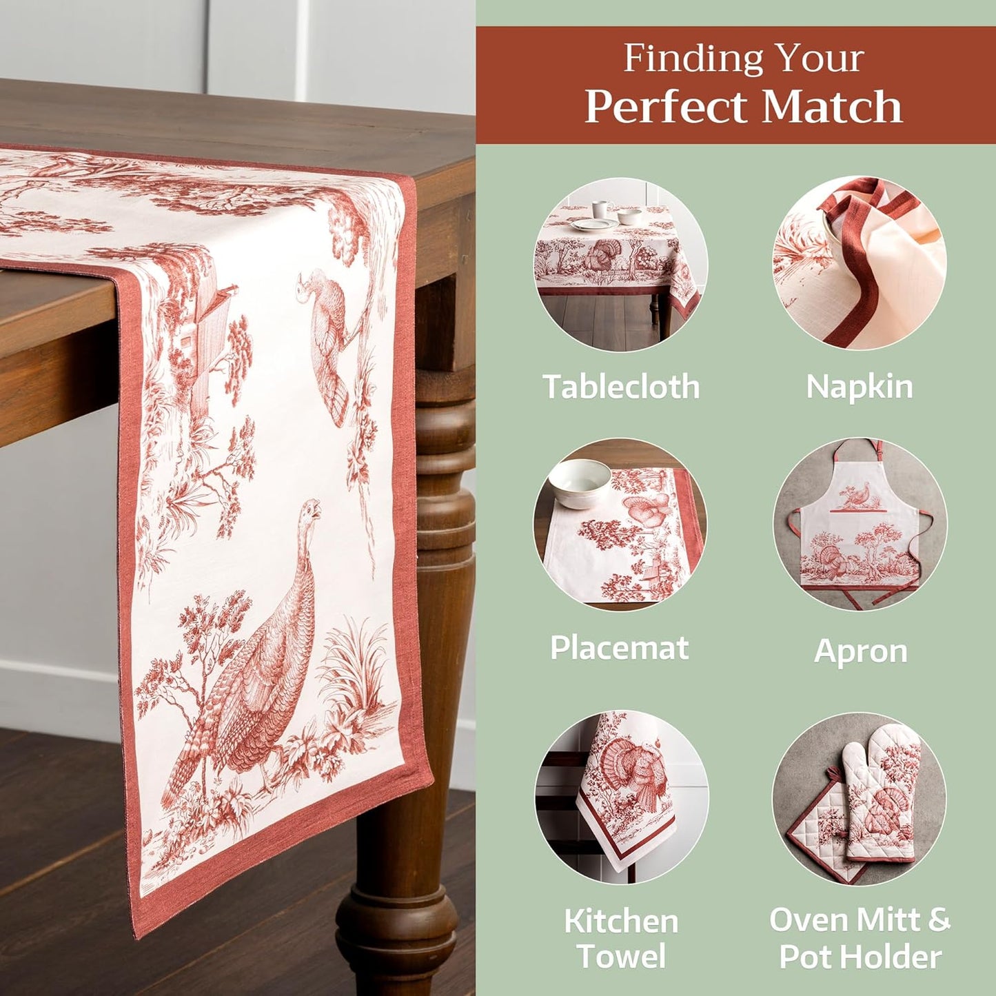 Maison d' Hermine Table Runner 100% Cotton Double Layer Table Runners 72 inches Long for Thanksgiving Christmas Decorations Home Kitchen Dining Party Wedding (Holy Jouy - Brown, 14.5" x 72")